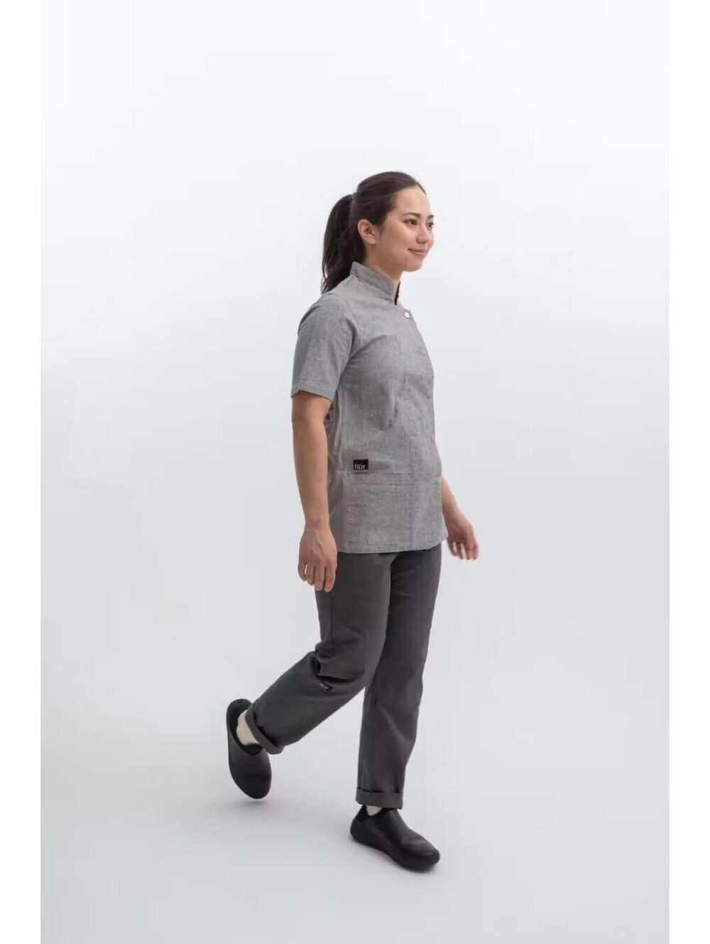 TILIT Large Gray Work Apron with Short Sleeves and Side Pockets